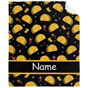 atthadassi custom cute taco tuesday party blanket with name, flannel throw for personalized customized with text for girl boy kids adult 50"x60"