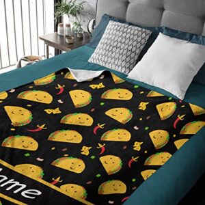 Atthadassi Custom Cute Taco Tuesday Party Blanket with Name, Flannel Throw for Personalized Customized with Text for Girl Boy Kids Adult 50"x60"