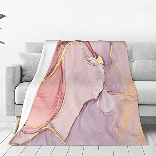 Pink Marble Throw Blanket Flannel Fleece Golden Line Marbling Stone Winter Lightweight Soft Fuzzy Cozy Couch Bed Blanket Thanksgiving Kids Adult 60"x50"