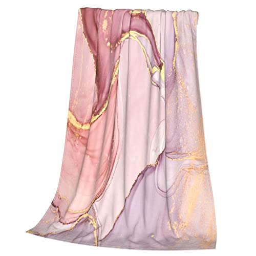 Pink Marble Throw Blanket Flannel Fleece Golden Line Marbling Stone Winter Lightweight Soft Fuzzy Cozy Couch Bed Blanket Thanksgiving Kids Adult 60"x50"