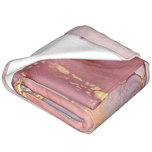 Pink Marble Throw Blanket Flannel Fleece Golden Line Marbling Stone Winter Lightweight Soft Fuzzy Cozy Couch Bed Blanket Thanksgiving Kids Adult 60"x50"