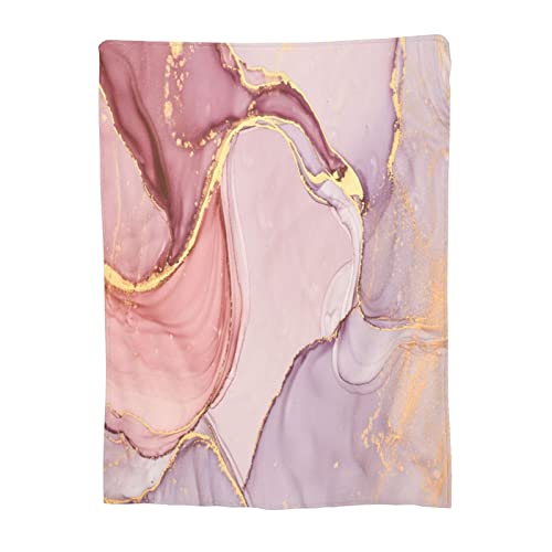 Pink Marble Throw Blanket Flannel Fleece Golden Line Marbling Stone Winter Lightweight Soft Fuzzy Cozy Couch Bed Blanket Thanksgiving Kids Adult 60"x50"