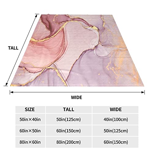 Pink Marble Throw Blanket Flannel Fleece Golden Line Marbling Stone Winter Lightweight Soft Fuzzy Cozy Couch Bed Blanket Thanksgiving Kids Adult 60"x50"