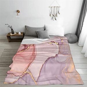 Pink Marble Throw Blanket Flannel Fleece Golden Line Marbling Stone Winter Lightweight Soft Fuzzy Cozy Couch Bed Blanket Thanksgiving Kids Adult 60"x50"