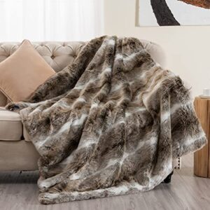 asoran luxury faux fur throw blanket, 50''x60'' super soft warm cozy blanket, brown throw blanket for couch sofa bed