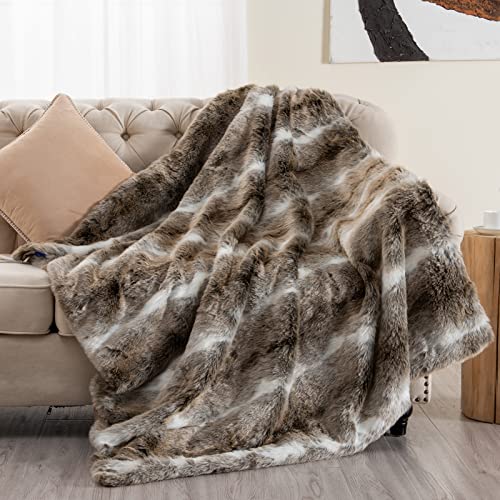 Asoran Luxury Faux Fur Throw Blanket, 50''x60'' Super Soft Warm Cozy Blanket, Brown Throw Blanket for Couch Sofa Bed