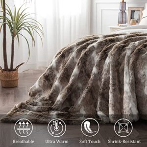 Asoran Luxury Faux Fur Throw Blanket, 50''x60'' Super Soft Warm Cozy Blanket, Brown Throw Blanket for Couch Sofa Bed