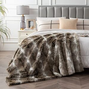 Asoran Luxury Faux Fur Throw Blanket, 50''x60'' Super Soft Warm Cozy Blanket, Brown Throw Blanket for Couch Sofa Bed