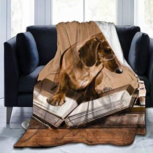 ycknjysg dachshund professor fleece throw blanket cozy couch bed sofa blanket, 60'' x 80''