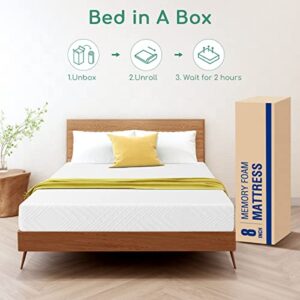Airdown 8 Inch Queen Size Gel Memory Foam Mattress with Washable Fabric Cover, Medium Feel Queen Mattress for Pressure Relief, Queen Bed Mattress in A Box, CertiPUR-US Certified