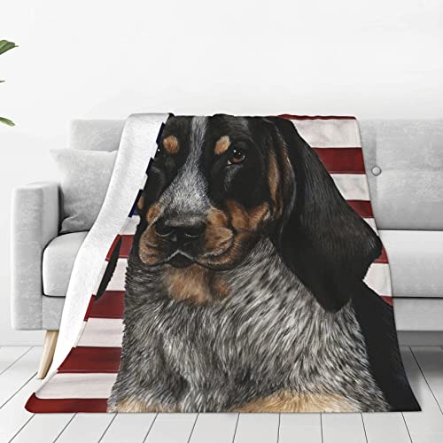 Bluetick Coonhound Dog Gift American Flag Patriotic 4th Full Fleece Throw Cloak Wearable Blanket Flannel Fluffy Comforter Quilt Nursery Bedroom Bedding King Size Plush Soft Cozy