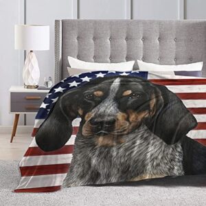 Bluetick Coonhound Dog Gift American Flag Patriotic 4th Full Fleece Throw Cloak Wearable Blanket Flannel Fluffy Comforter Quilt Nursery Bedroom Bedding King Size Plush Soft Cozy