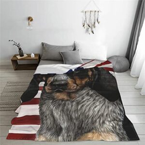 Bluetick Coonhound Dog Gift American Flag Patriotic 4th Full Fleece Throw Cloak Wearable Blanket Flannel Fluffy Comforter Quilt Nursery Bedroom Bedding King Size Plush Soft Cozy