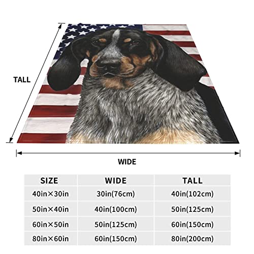 Bluetick Coonhound Dog Gift American Flag Patriotic 4th Full Fleece Throw Cloak Wearable Blanket Flannel Fluffy Comforter Quilt Nursery Bedroom Bedding King Size Plush Soft Cozy