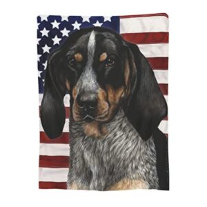 Bluetick Coonhound Dog Gift American Flag Patriotic 4th Full Fleece Throw Cloak Wearable Blanket Flannel Fluffy Comforter Quilt Nursery Bedroom Bedding King Size Plush Soft Cozy