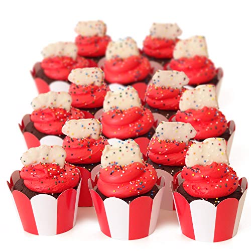 Popcorn Cupcake Wrappers - Red and White Striped - Cute Circus Party Supplies and Carnival Decorations - Movie Night Theme - Easy Set Up For Birthday Parties and Celebrations - Set of 48