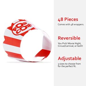 Popcorn Cupcake Wrappers - Red and White Striped - Cute Circus Party Supplies and Carnival Decorations - Movie Night Theme - Easy Set Up For Birthday Parties and Celebrations - Set of 48