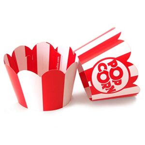 Popcorn Cupcake Wrappers - Red and White Striped - Cute Circus Party Supplies and Carnival Decorations - Movie Night Theme - Easy Set Up For Birthday Parties and Celebrations - Set of 48