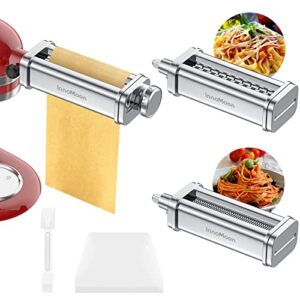 pasta maker attachment for kitchenaid mixer 3 set include pasta sheet roller, spaghetti, fettuccine cutters pasta attachment stainless steel accessories for kitchenaid by innomoon