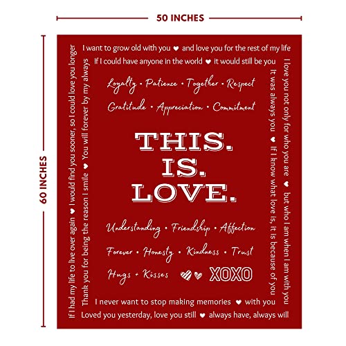 FILO ESTILO Love Throw Blanket, Love Gifts for Her, Wife, Fiance, Girlfriend, Partner, Romantic Gifts for Her for Birthday, Anniversary, Wedding, Engagement, Honeymoon, 60x50inches (Red)