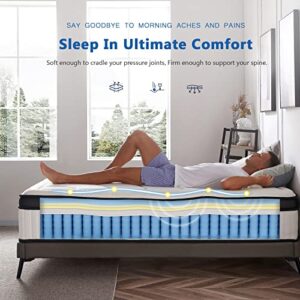 Suiforlun 14 Inch Euro Top Gel Memory Foam and Innerspring Hybrid Mattress Queen, Sleep Cooler Bamboo Cover, Motion Isolation Pocket Spring, Targeted Support, CertiPUR-US, 120 Nights Trial, Queen