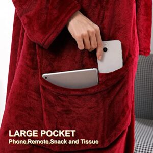 BALWYN TV Blanket with Sleeves Microfibre Foot Pocket Sleeves Fleece, 170 x 200 cm (Red)
