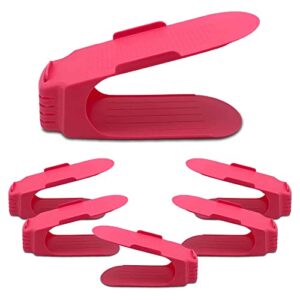 tmd healthcare shoe slots organizer - compact anti slip adjustable double deck shoe space savers, easy to assemble for your shoes, sandal & boots, maximize closet storage capacity | set of 6 (pink)