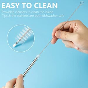 Senneny Set of 5 Stainless Steel Straws with Silicone Flex Tips Elbows Cover, 2 Cleaning Brushes and 1 Portable Bag Included (Silver)- 8mm diameter