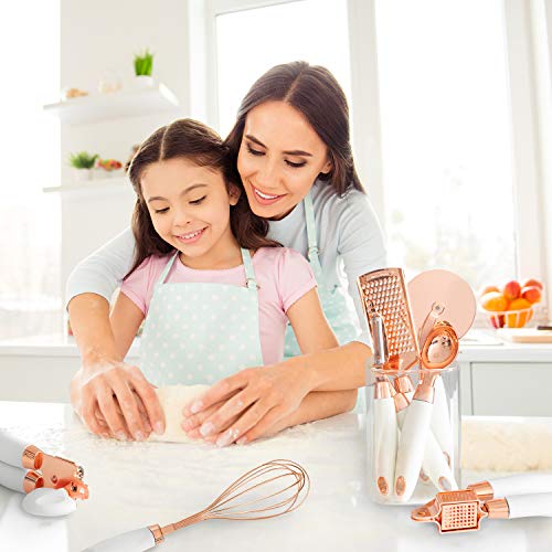 COOK With COLOR 7 Pc Kitchen Gadget Set Copper Coated Stainless Steel Utensils with Soft Touch White Handles