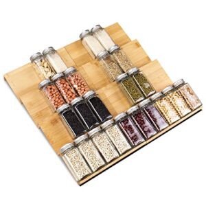 spice rack organizer for drawer, 8pcs adjustable expandable kitchen spice rack organizer, with non-slip sticker and 16 labels, 4 tiers bamboo spice rack for drawer, cabinet, countertop,18''w x16.5''d