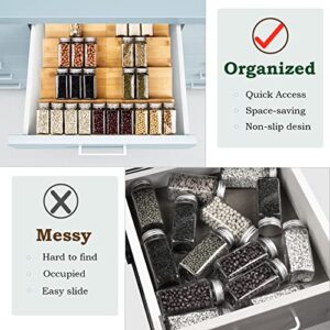 Spice Rack Organizer for Drawer, 8pcs Adjustable Expandable Kitchen Spice Rack Organizer, With Non-slip Sticker and 16 Labels, 4 Tiers Bamboo Spice Rack for Drawer, Cabinet, Countertop,18''W x16.5''D