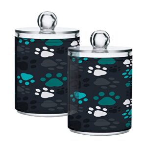 kigai cute paw prints qtip holder dispenser - 14oz clear plastic apothecary jars food storage jar with lids bathroom canister organizer for coffee, tea, candy, floss (2pack)