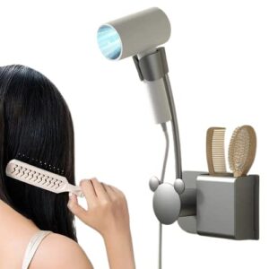 hair dryer holder 360° rotating wall mounted, handsfree hair dryer stand (white)