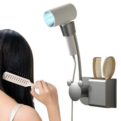 Hair Dryer Holder 360° Rotating Wall Mounted, Handsfree Hair Dryer Stand (White)