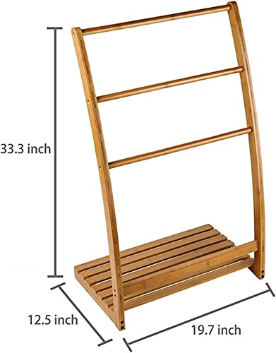 Household Items Bamboo Towel Rack Holder for Bathrooms,Freestanding Beach Towel & Poolside Rack with Bottom Storage Shelf,Quilt Rack Stand or Blanket Rack for Living Room or Bedroom 1pcs