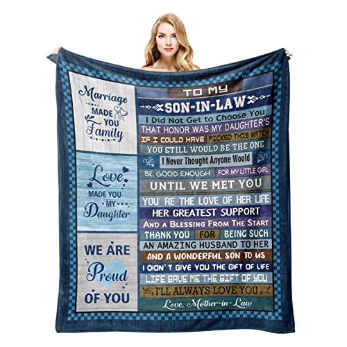 Son in Law Gifts from Mother in Law, Son in Law Gifts, Gifts for Son in Law Throw Blanket 60"x50", Son in Law Birthday Gifts, Son in Law Gift Ideas for Christmas Wedding Anniversary Father's Day