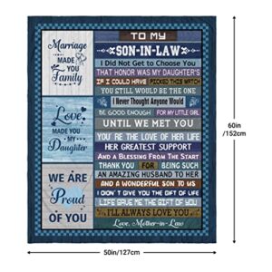 Son in Law Gifts from Mother in Law, Son in Law Gifts, Gifts for Son in Law Throw Blanket 60"x50", Son in Law Birthday Gifts, Son in Law Gift Ideas for Christmas Wedding Anniversary Father's Day