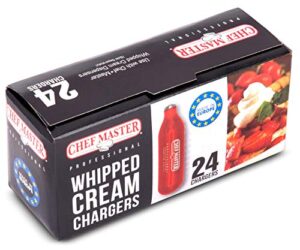 chef-master whipped cream chargers, nitrous oxide whipped cream cartridge pack of 24, whip cream dispensers chargers, made in europe
