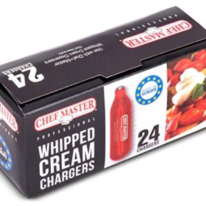 Chef-Master Whipped Cream Chargers, Nitrous Oxide Whipped Cream Cartridge PACK OF 24, Whip Cream Dispensers Chargers, Made in Europe