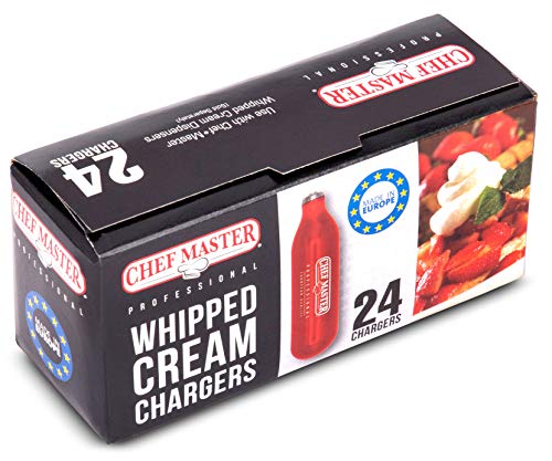 Chef-Master Whipped Cream Chargers, Nitrous Oxide Whipped Cream Cartridge PACK OF 24, Whip Cream Dispensers Chargers, Made in Europe