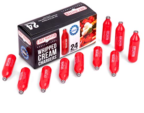 Chef-Master Whipped Cream Chargers, Nitrous Oxide Whipped Cream Cartridge PACK OF 24, Whip Cream Dispensers Chargers, Made in Europe