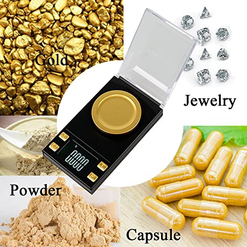 Milligram Scale, mg Scale 50g x 0.001g, Non-Stick Powder Pan, 0.02 Grains x 771gn, Powder Scale for Reloading Medicine Supplement Capsule, Milligramos Scale with 50g Calibration Weight, Powder Scoop