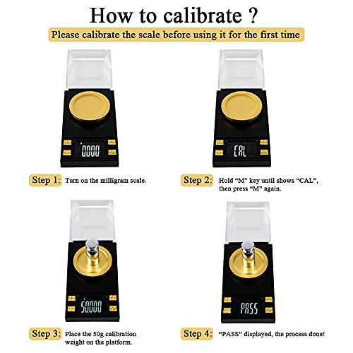 Milligram Scale, mg Scale 50g x 0.001g, Non-Stick Powder Pan, 0.02 Grains x 771gn, Powder Scale for Reloading Medicine Supplement Capsule, Milligramos Scale with 50g Calibration Weight, Powder Scoop