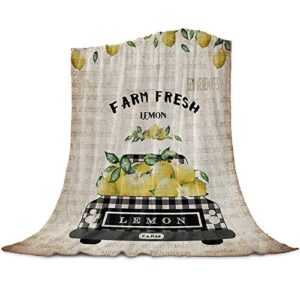 heart pain soft flannel fleece blanket farm lemon harvest truck breathable throw blanket vintage newspaper cozy blanket for couch sofa bed living room suitable for all season - 40x50 inch
