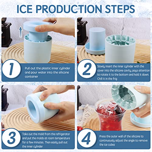 Cylinder Silicone Ice Cube Mold, New 3D Ice Cubes Maker, Decompress Ice Lattice, Press-Type Easy-Release Ice Cup (Blue-Green)