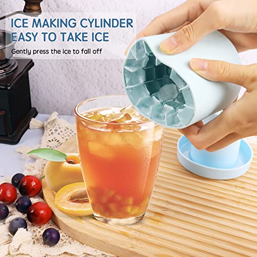 Cylinder Silicone Ice Cube Mold, New 3D Ice Cubes Maker, Decompress Ice Lattice, Press-Type Easy-Release Ice Cup (Blue-Green)