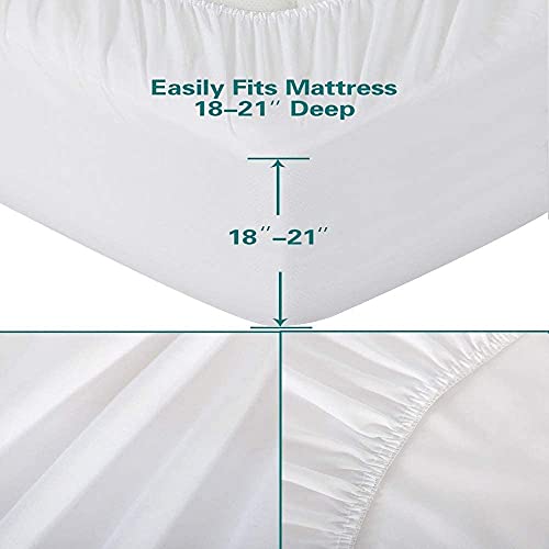 Bedecor Queen Fitted Sheet Only,21 inch Extra Deep Pocket White Bottom Bed Sheet, Soft Breathable,Stay in Place,for Pillow Top Mattress Thick Mattress