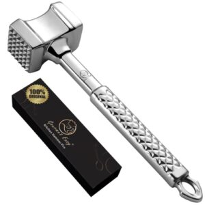 meat tenderizer stainless steel - premium classic meat hammer - kitchen meat mallet - chicken, conch, veal cutlets meat tenderizer tool - meat pounder flattener - non-slip grip with 5 years warranty