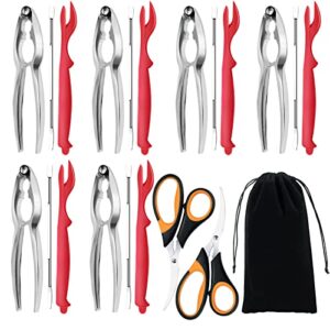 seafood cracker tools, 21 pcs crab leg crackers and tools, 6 crab crackers, 6 crab leg forks/picks, 6 lobster shellers, 2 seafood scissors & 1 storage bag, mobzio portable seafood boil party supplies