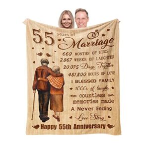 basiole 55th anniversary wedding gifts for couple, 55th anniversary blanket, best 55 anniversary for husband wife parents gifts, gift for 55 years of marriage decor throw blankets 50"x60"